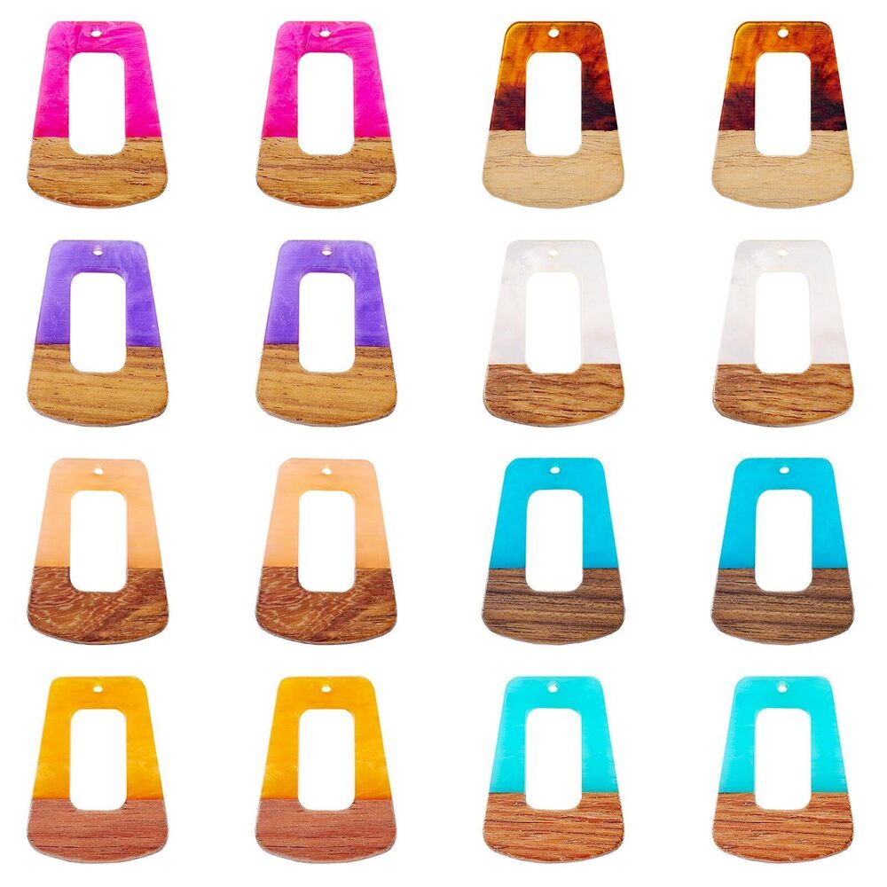 9973 16Pcs Resin Wood Earring Charms Big Trapezoid Pendants Colored Boho